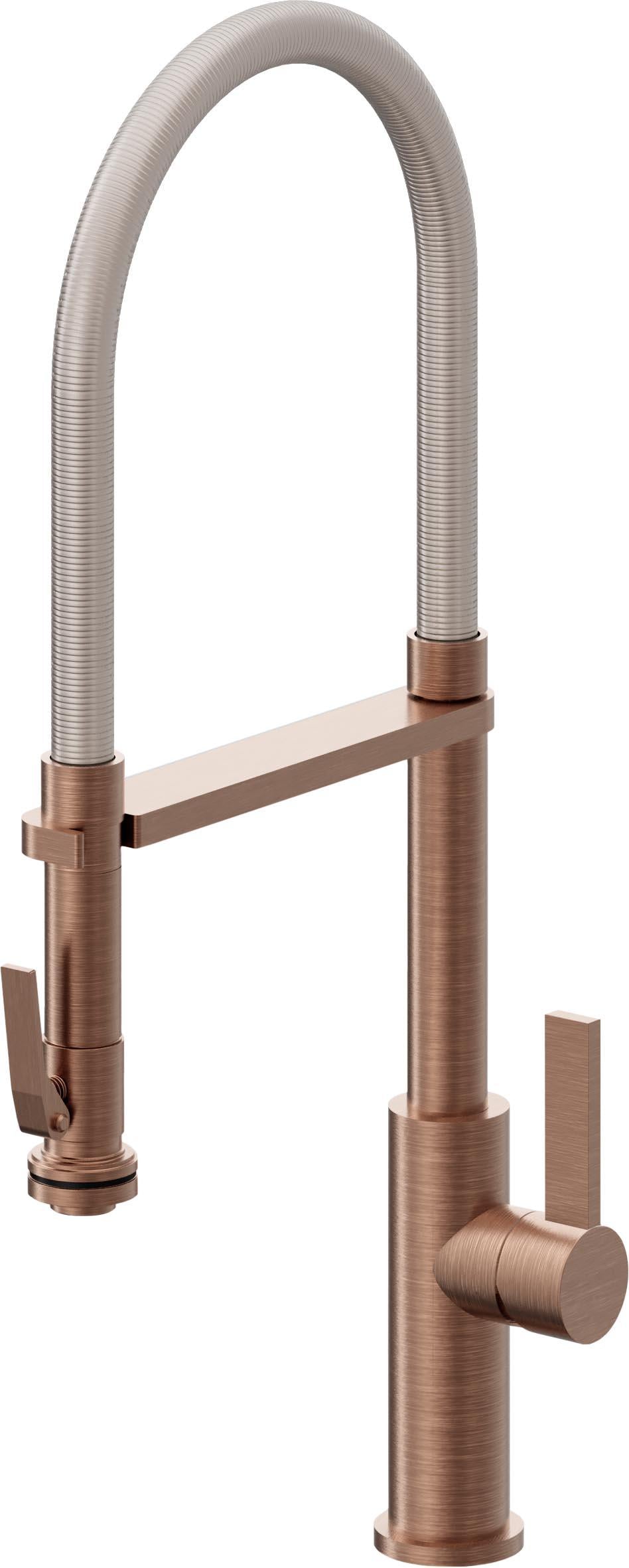 California Faucets Corsano Llave de Cocina Culinaria de Extraccion Contemporanea con Rociador de Apretar - Cobre Antiguo Mate