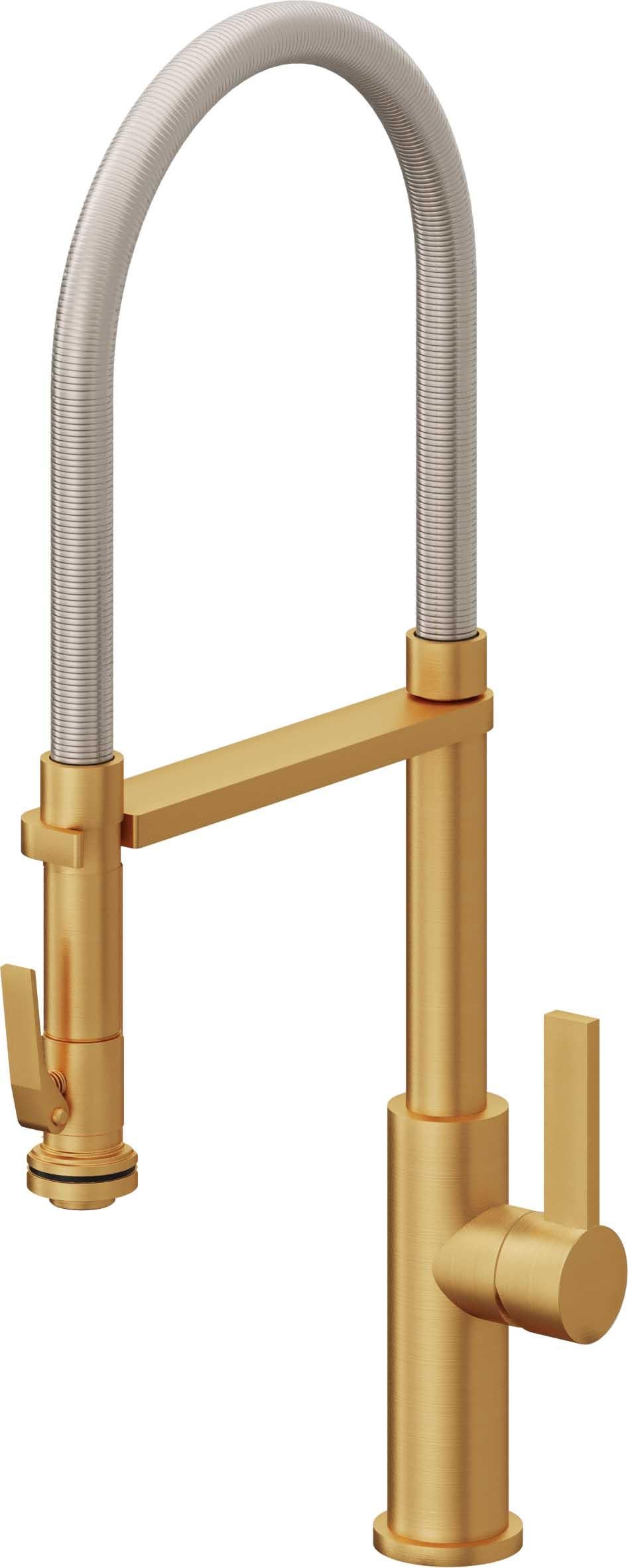 California Faucets Corsano Llave de Cocina Culinaria de Extraccion Contemporanea con Rociador de Apretar - Oro Satinado de por Vida