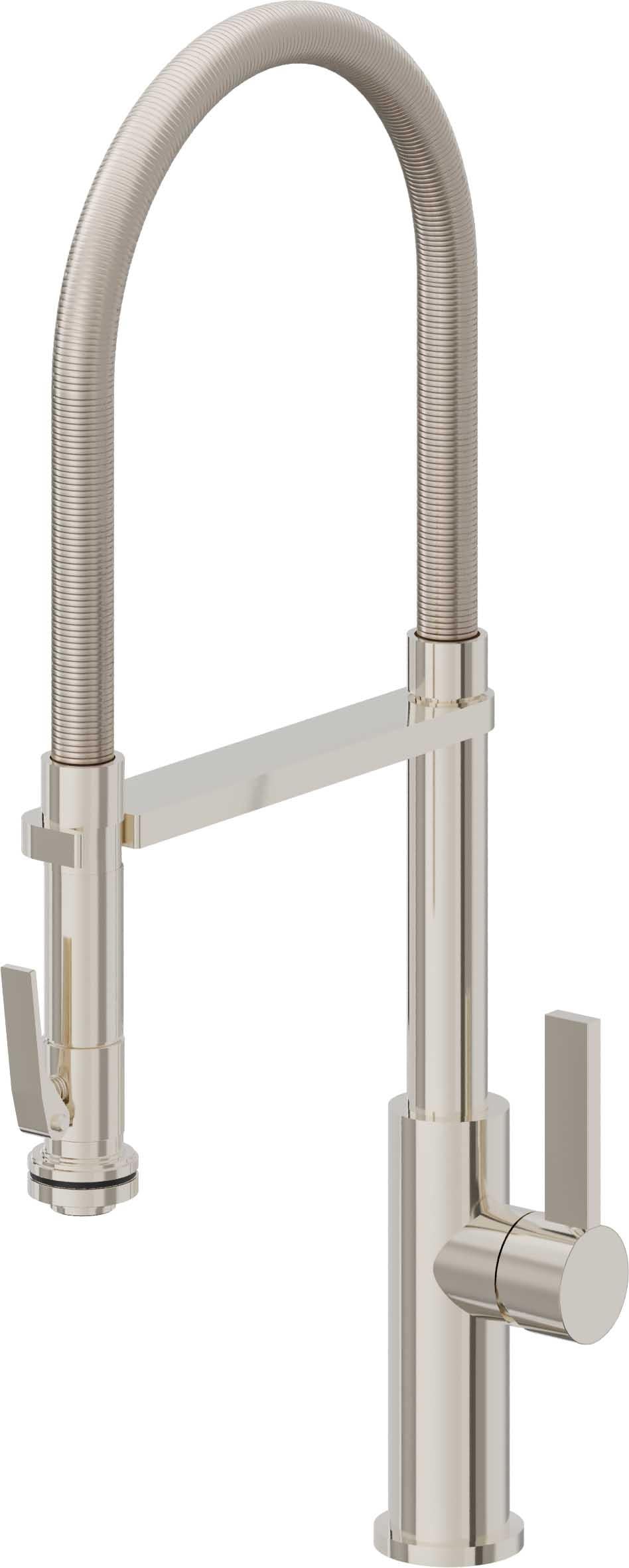 California Faucets Corsano Llave de Cocina Culinaria de Extraccion Contemporanea con Rociador de Apretar - Níquel Pulido