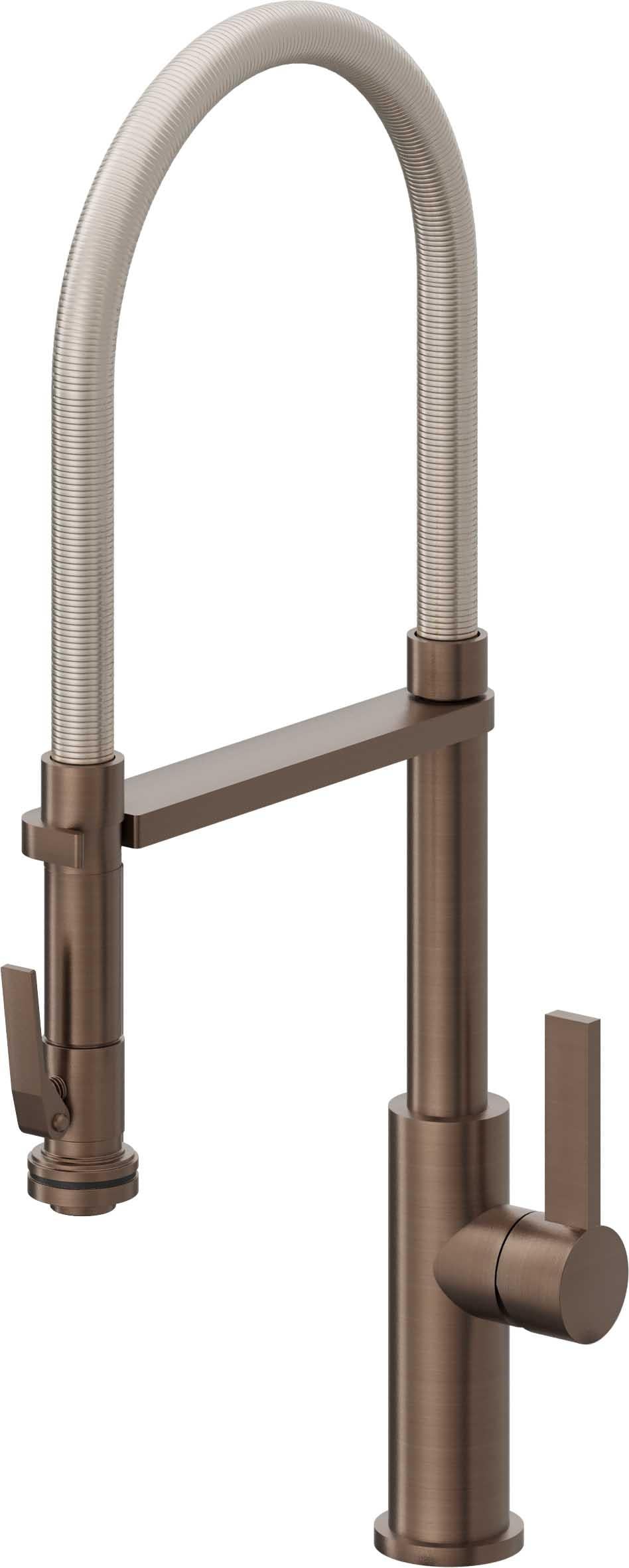 California Faucets Corsano Llave de Cocina Culinaria de Extraccion Contemporanea con Rociador de Apretar - Bronce Satinado