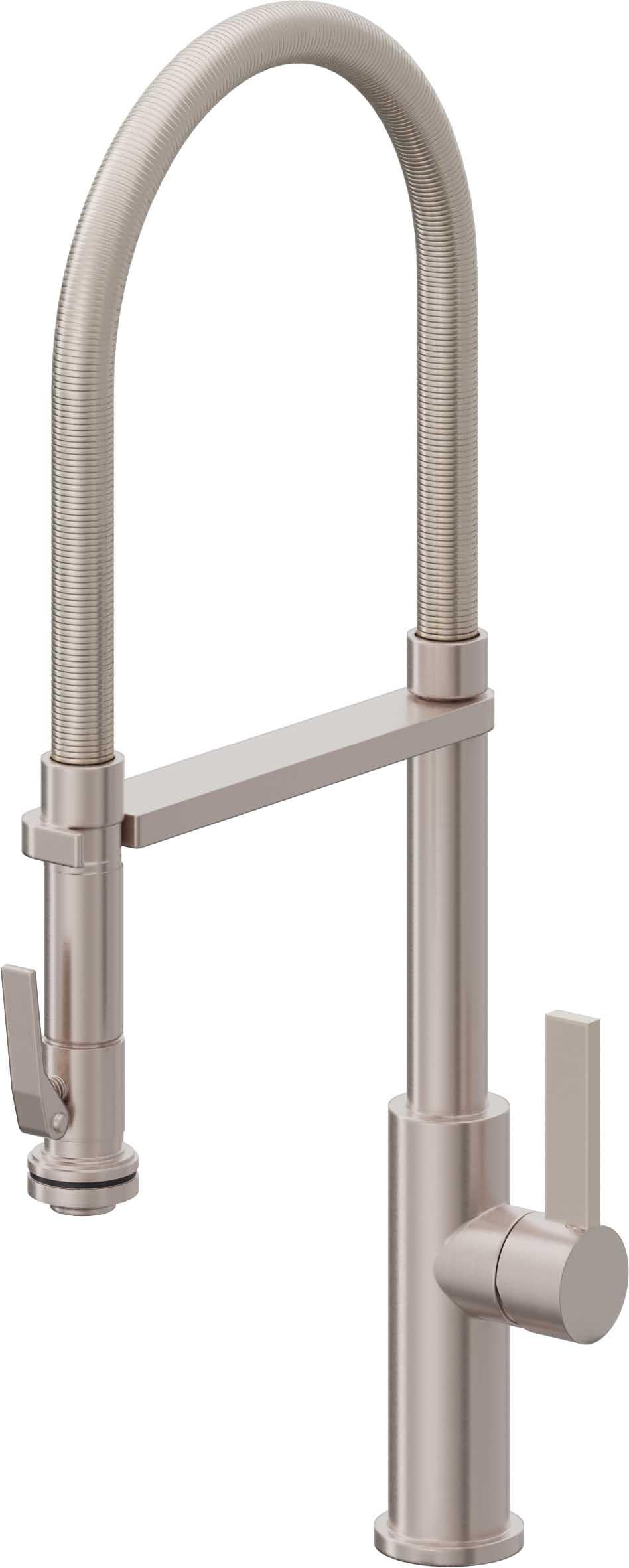 California Faucets Corsano Llave de Cocina Culinaria de Extraccion Contemporanea con Rociador de Apretar - Níquel Satinado