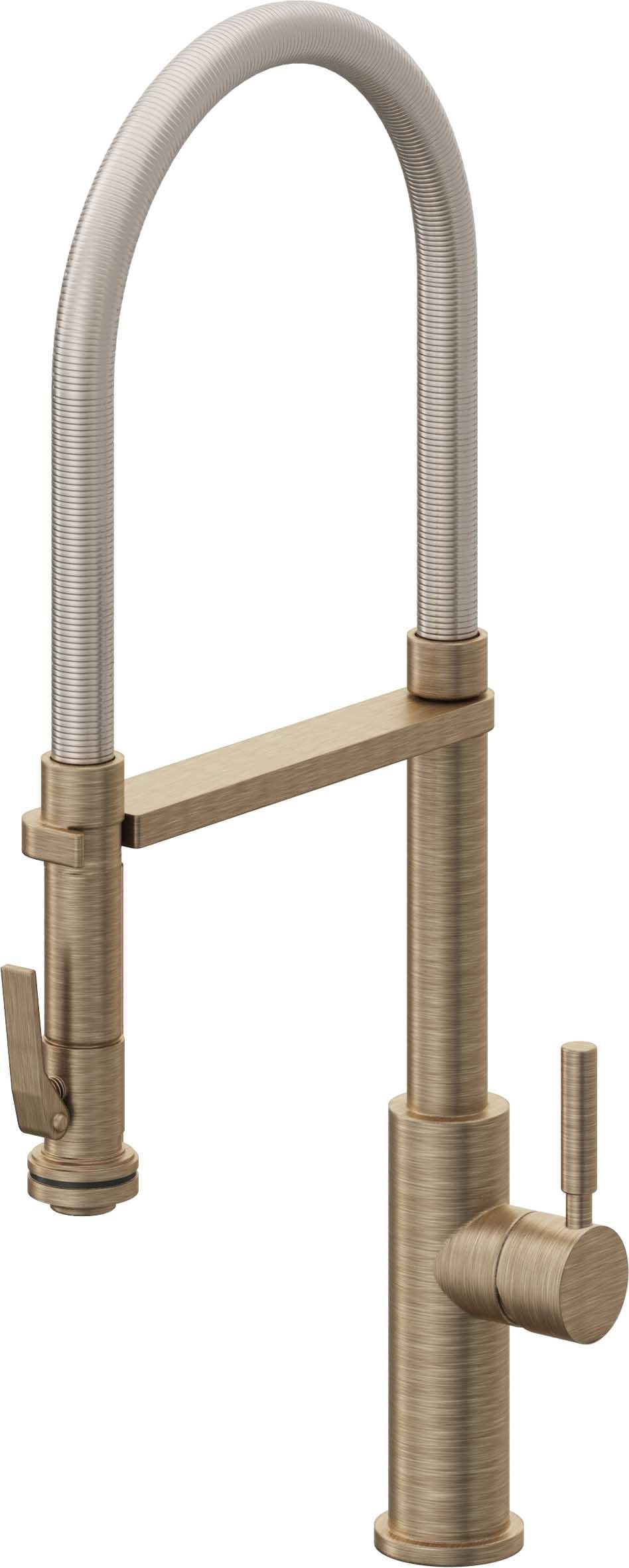 California Faucets Corsano Llave de Cocina Culinaria de Extraccion Contemporanea con Rociador de Apretar - Latón Antiguo Mate