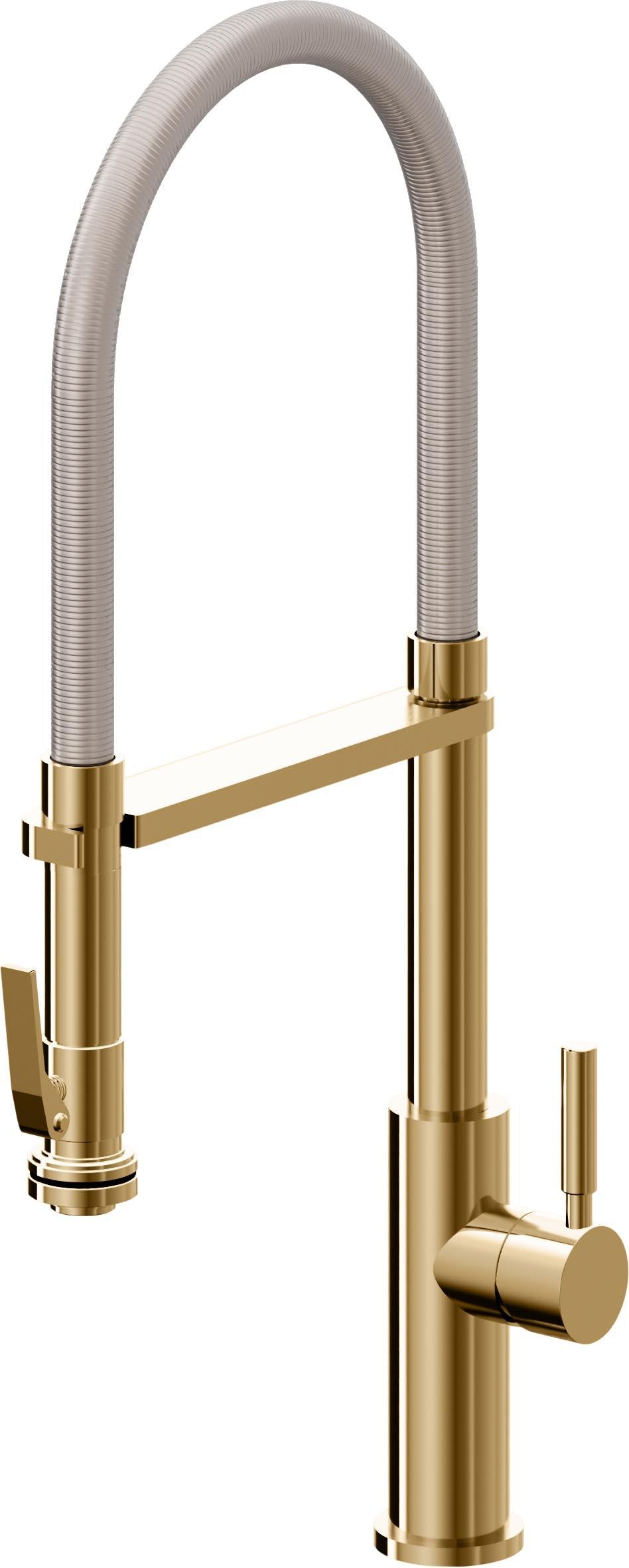 California Faucets Corsano Llave de Cocina Culinaria de Extraccion Contemporanea con Rociador de Apretar - Oro Francés