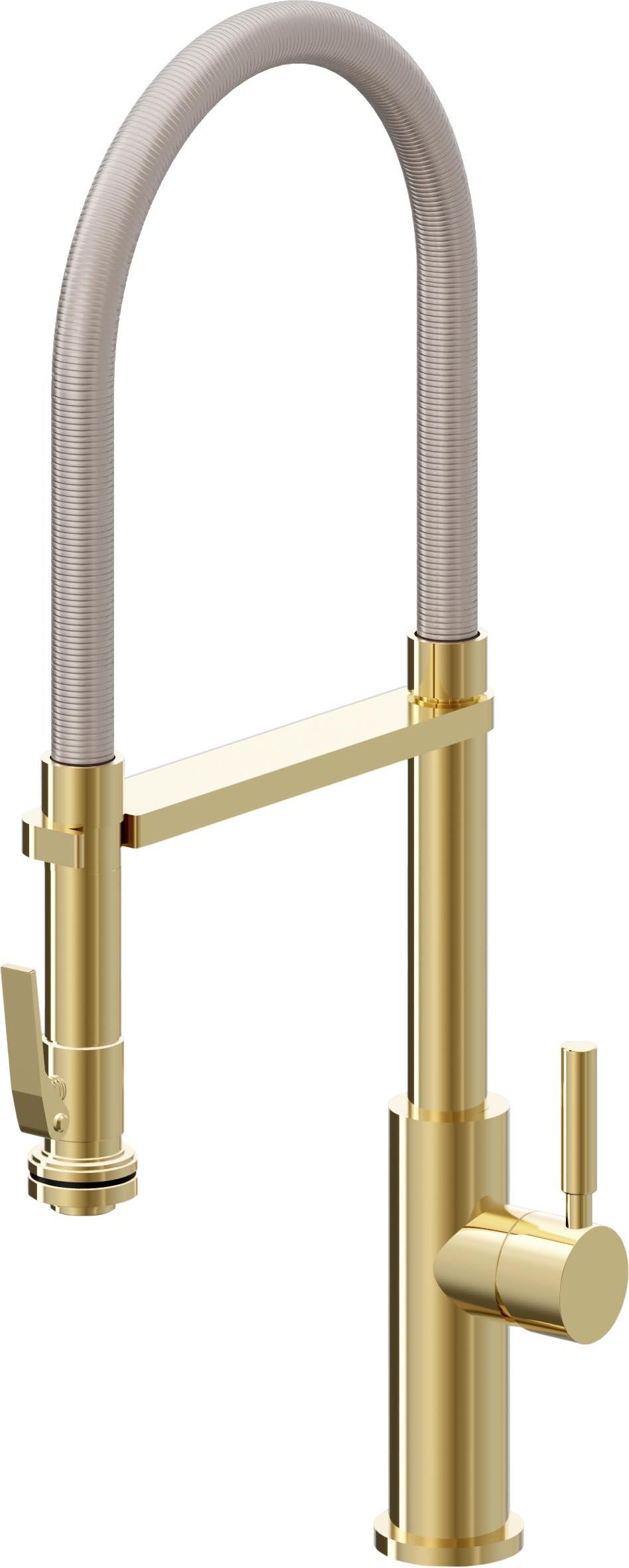 California Faucets Corsano Llave de Cocina Culinaria de Extraccion Contemporanea con Rociador de Apretar - Oro Pulido de por Vida