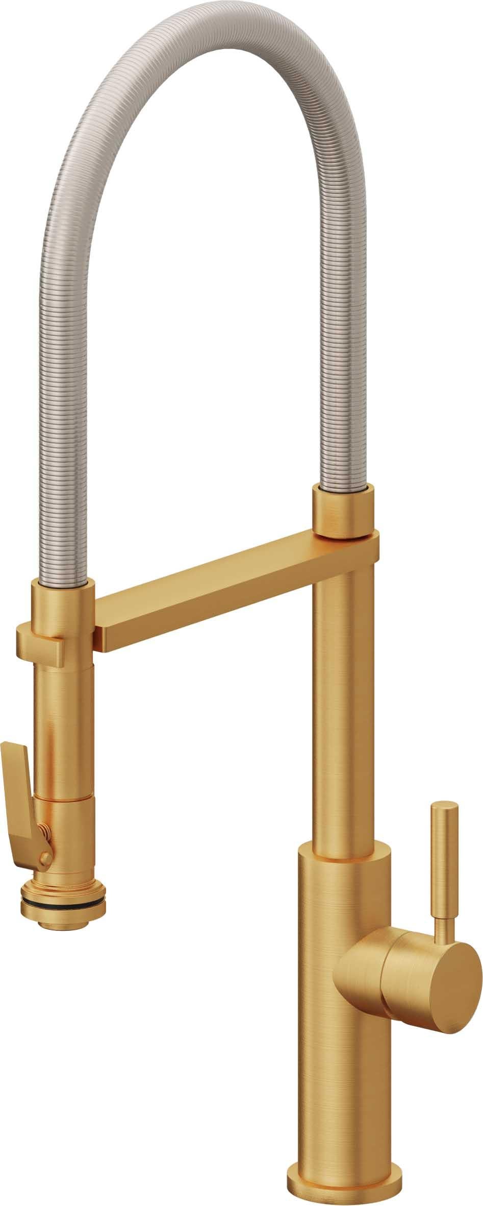 California Faucets Corsano Llave de Cocina Culinaria de Extraccion Contemporanea con Rociador de Apretar - Oro Satinado de por Vida