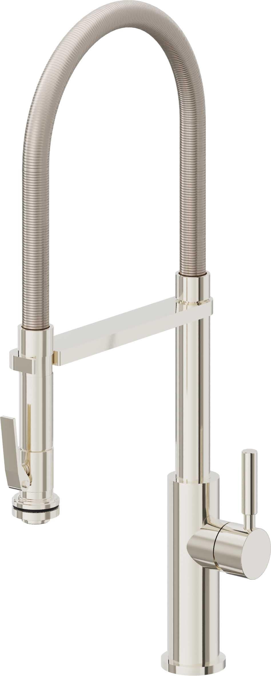 California Faucets Corsano Llave de Cocina Culinaria de Extraccion Contemporanea con Rociador de Apretar - Níquel Pulido