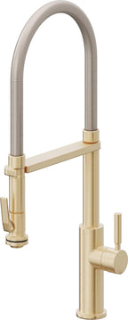 California Faucets Corsano Llave de Cocina Culinaria de Extraccion Contemporanea con Rociador de Apretar - Latón Satinado