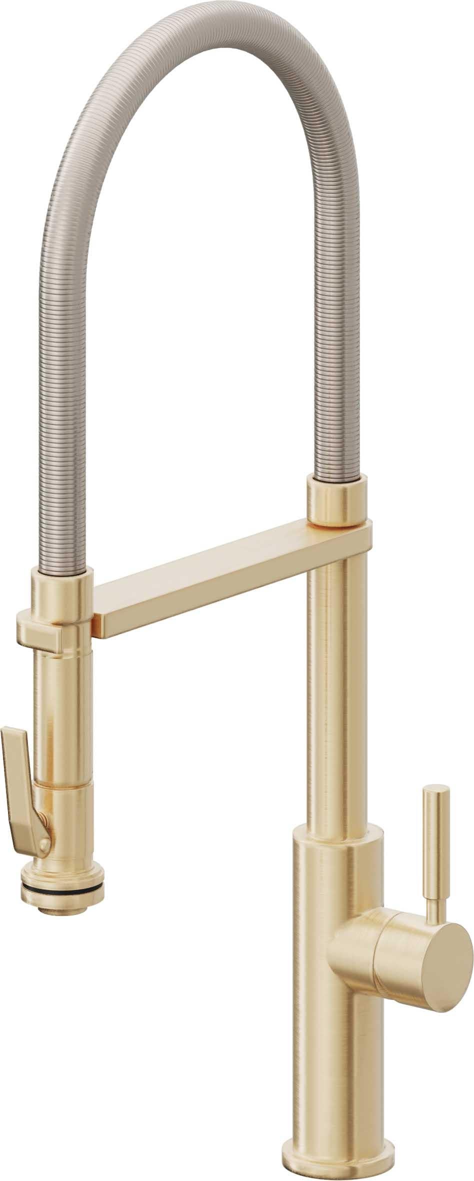 California Faucets Corsano Llave de Cocina Culinaria de Extraccion Contemporanea con Rociador de Apretar - Latón Satinado