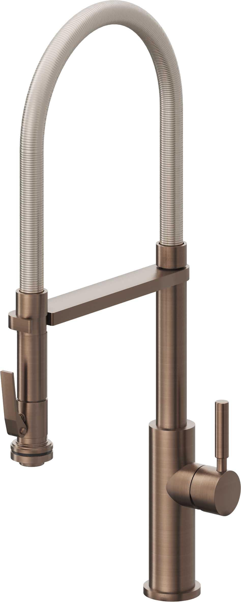 California Faucets Corsano Llave de Cocina Culinaria de Extraccion Contemporanea con Rociador de Apretar - Bronce Satinado