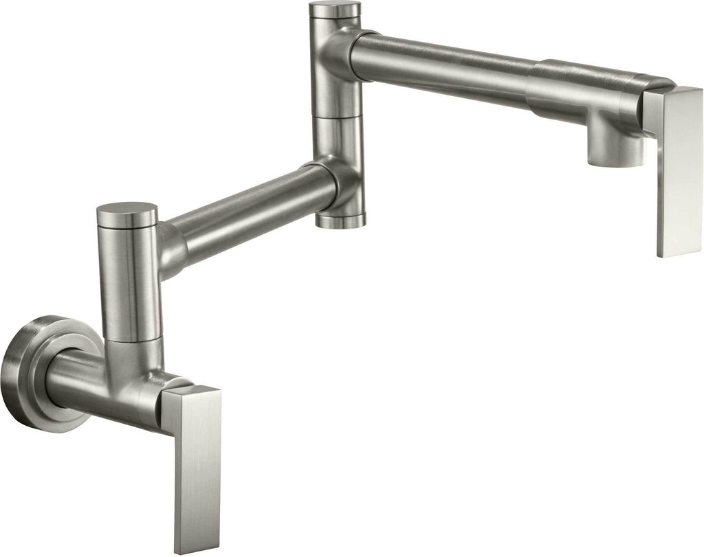 California Faucets Corsano Llenador de Ollas - Dos Manijas de Pared - Contemporaneo - Níquel Satinado