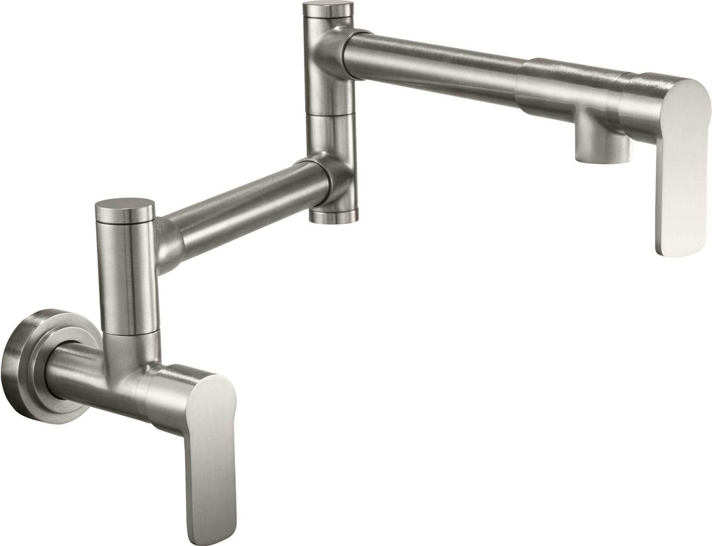 California Faucets Corsano Llenador de Ollas - Dos Manijas de Pared - Contemporaneo - Níquel Satinado