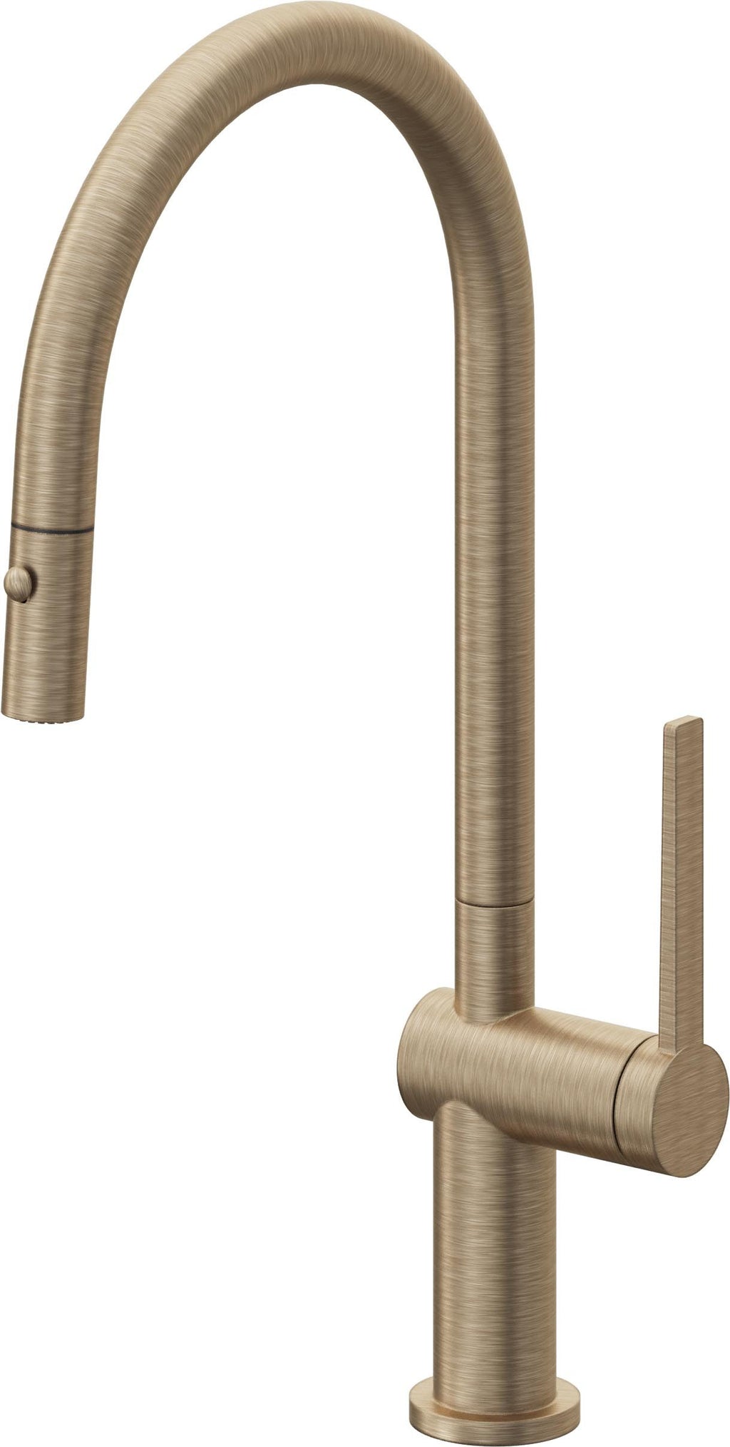 California Faucets La Spezia Llave de Cocina Extraible Contemporanea con Rociador de Boton - Pico Alto en Arco - Latón Antiguo Mate