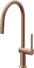 California Faucets La Spezia Llave de Cocina Extraible Contemporanea con Rociador de Boton - Pico Alto en Arco - Cobre Antiguo Mate