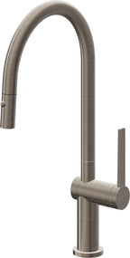 California Faucets La Spezia Llave de Cocina Extraible Contemporanea con Rociador de Boton - Pico Alto en Arco - Níquel Antiguo Mate