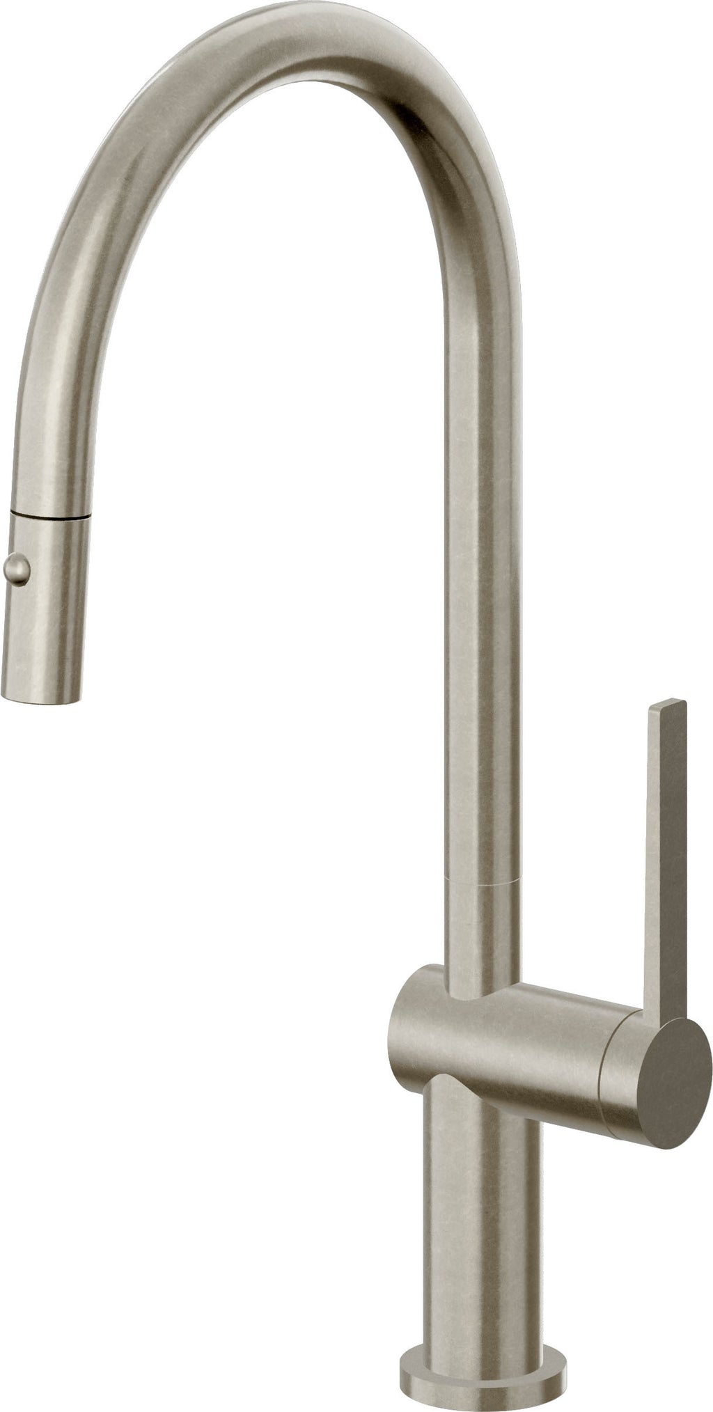 California Faucets La Spezia Llave de Cocina Extraible Contemporanea con Rociador de Boton - Pico Alto en Arco - Níquel Bruñido