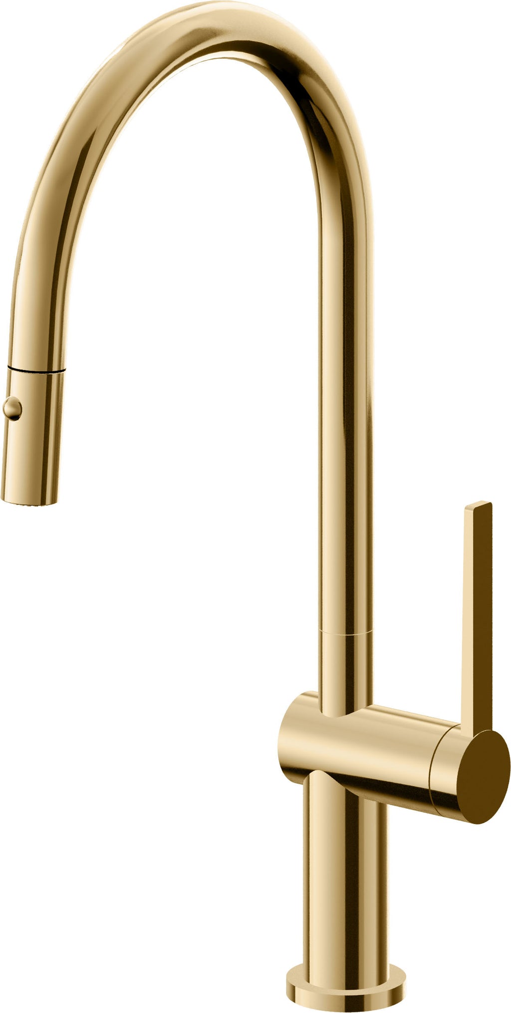 California Faucets La Spezia Llave de Cocina Extraible Contemporanea con Rociador de Boton - Pico Alto en Arco - Oro Francés