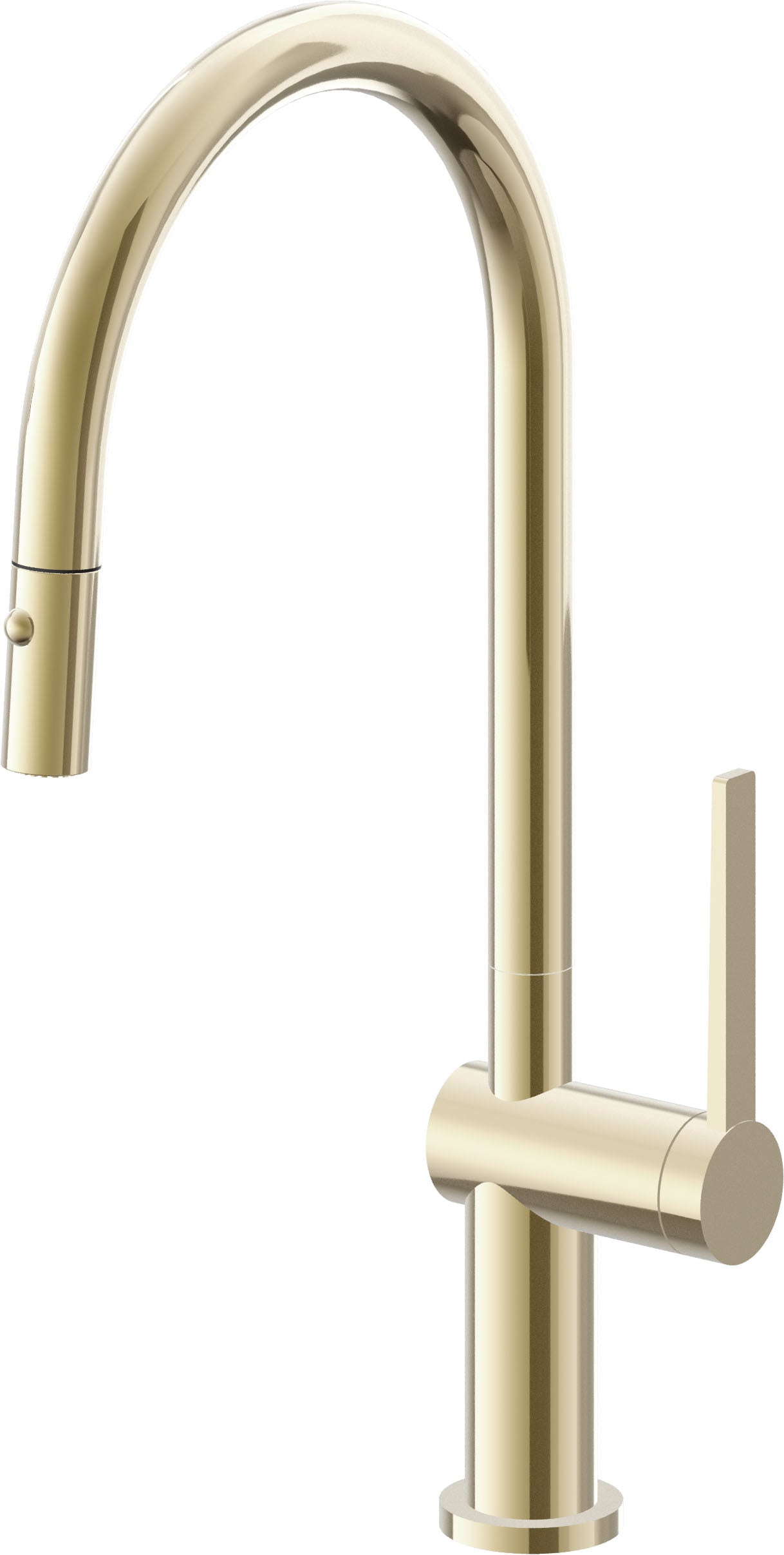 California Faucets La Spezia Llave de Cocina Extraible Contemporanea con Rociador de Boton - Pico Alto en Arco - Latón Pulido