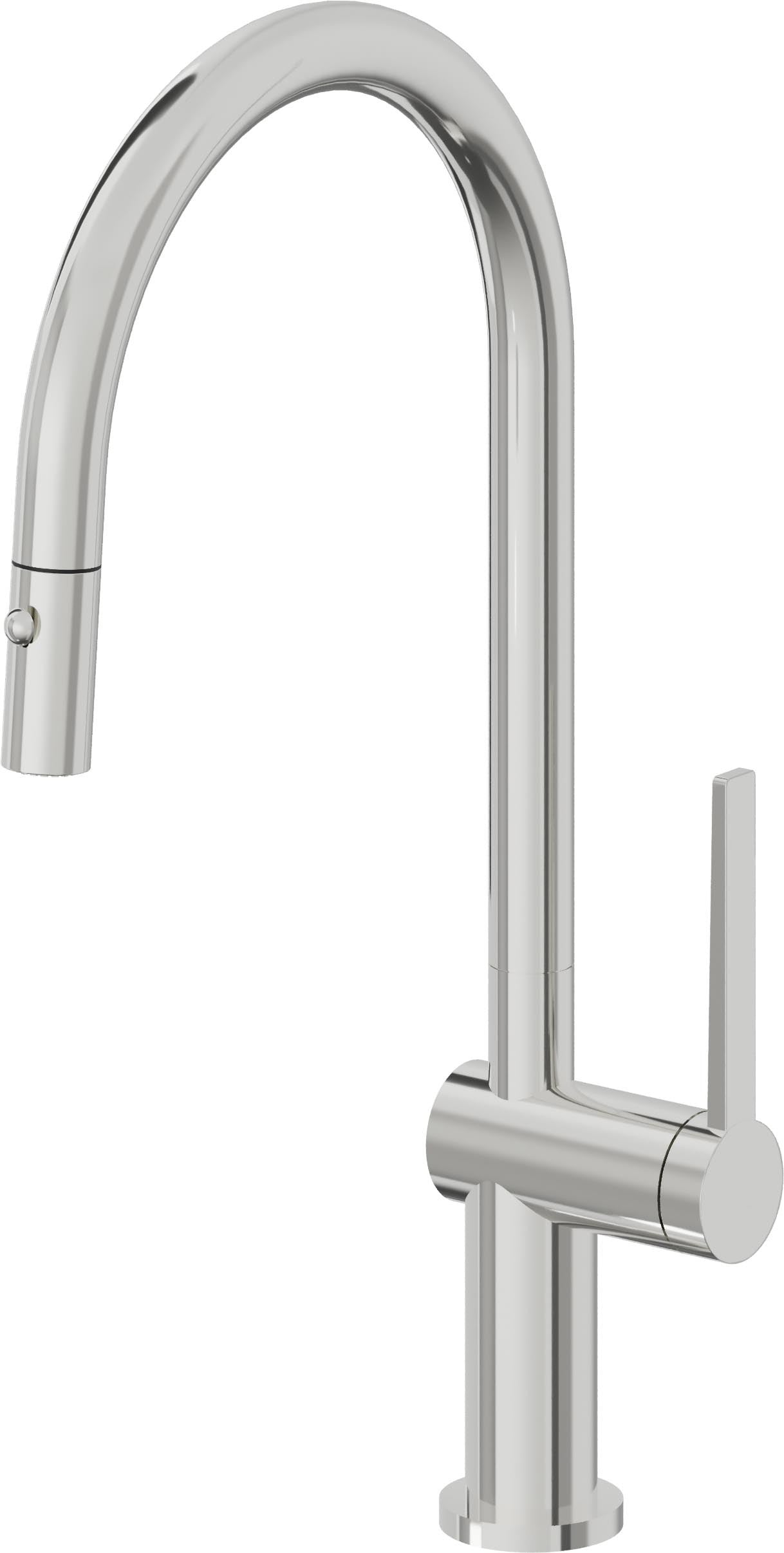 California Faucets La Spezia Llave de Cocina Extraible Contemporanea con Rociador de Boton - Pico Alto en Arco - Cromo Pulido