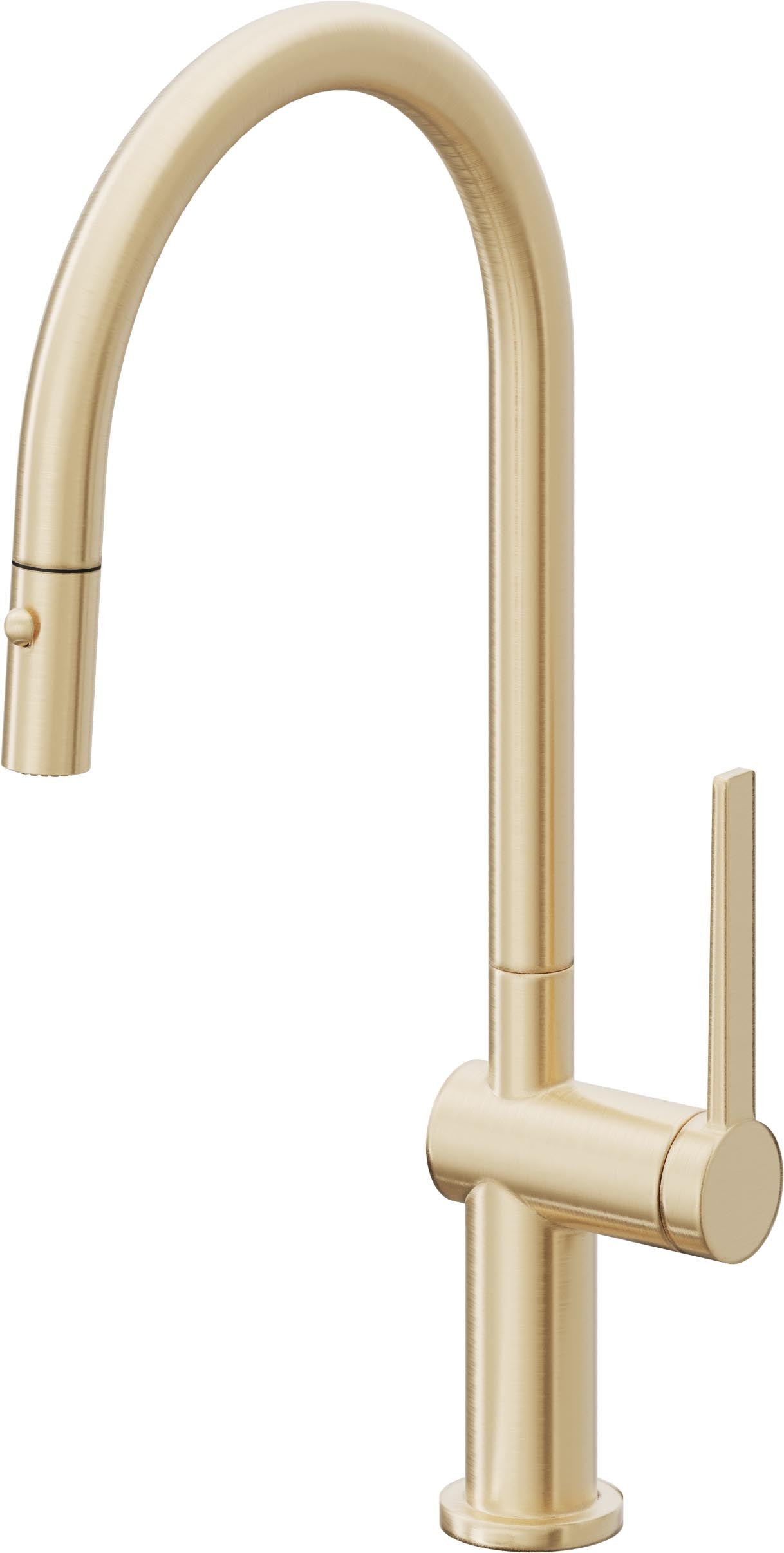 California Faucets La Spezia Llave de Cocina Extraible Contemporanea con Rociador de Boton - Pico Alto en Arco - Latón Satinado