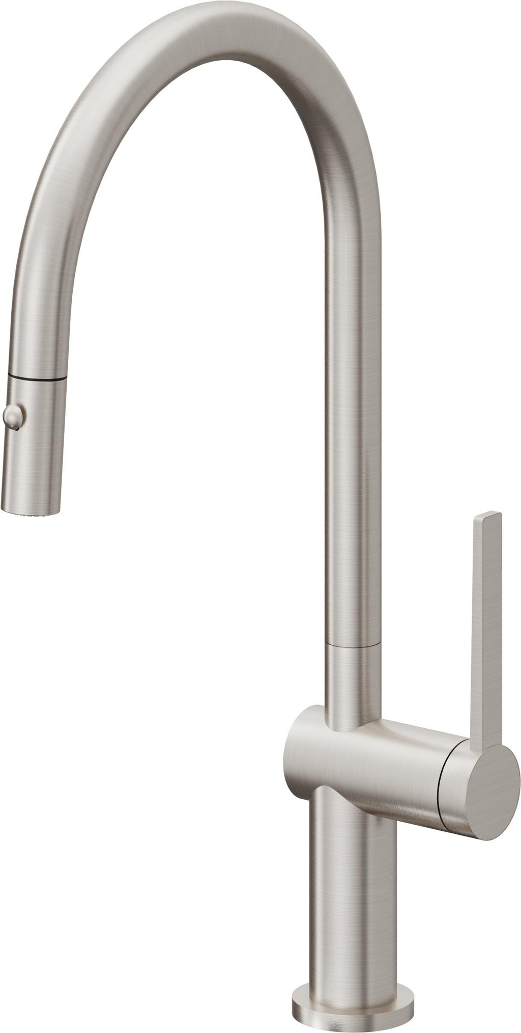 California Faucets La Spezia Llave de Cocina Extraible Contemporanea con Rociador de Boton - Pico Alto en Arco - Acero Inoxidable Ultra