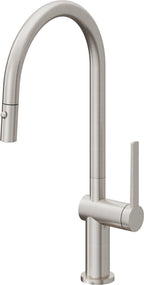 California Faucets La Spezia Llave de Cocina Extraible Contemporanea con Rociador de Boton - Pico Alto en Arco - Acero Inoxidable Ultra