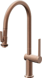 California Faucets La Spezia Llave de Cocina Extraible Contemporanea con Rociador de Apretar - Pico Alto en Arco - Cobre Antiguo Mate