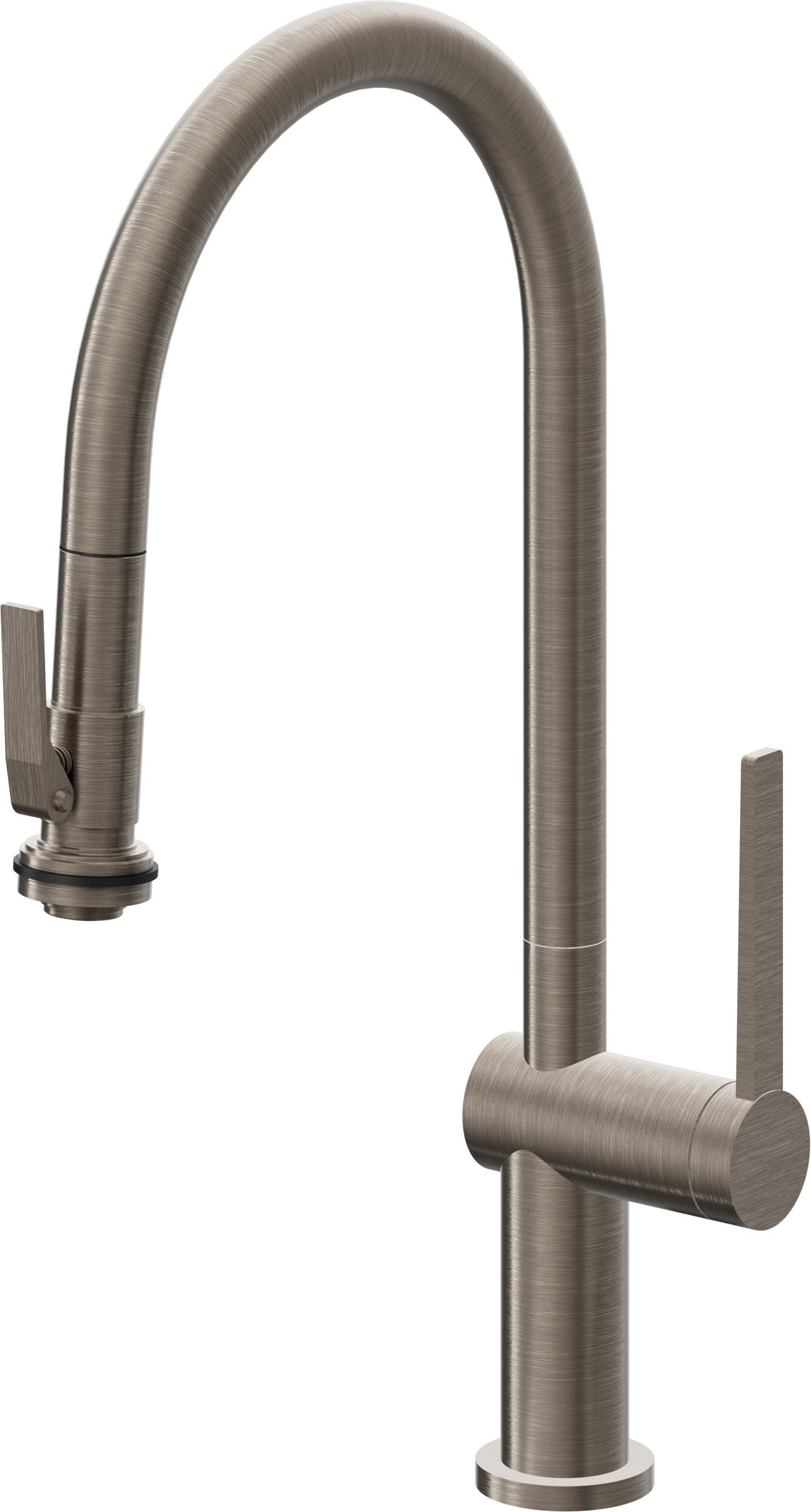 California Faucets La Spezia Llave de Cocina Extraible Contemporanea con Rociador de Apretar - Pico Alto en Arco - Níquel Antiguo Mate