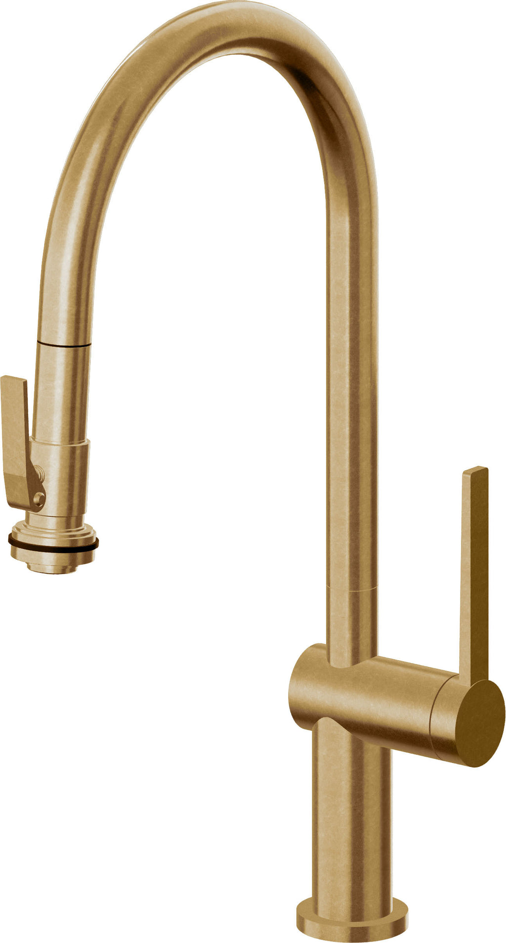 California Faucets La Spezia Llave de Cocina Extraible Contemporanea con Rociador de Apretar - Pico Alto en Arco - Latón Bruñido