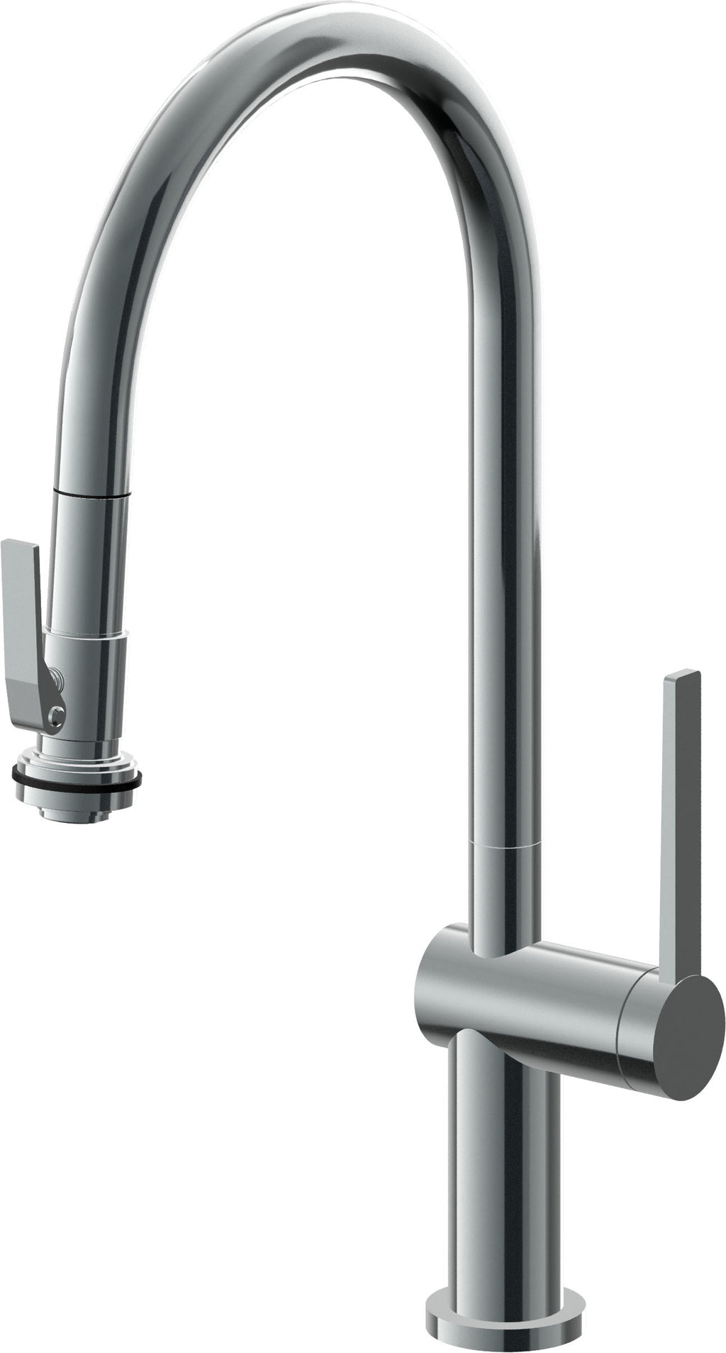 California Faucets La Spezia Llave de Cocina Extraible Contemporanea con Rociador de Apretar - Pico Alto en Arco - Níquel Negro