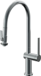 California Faucets La Spezia Llave de Cocina Extraible Contemporanea con Rociador de Apretar - Pico Alto en Arco - Níquel Negro
