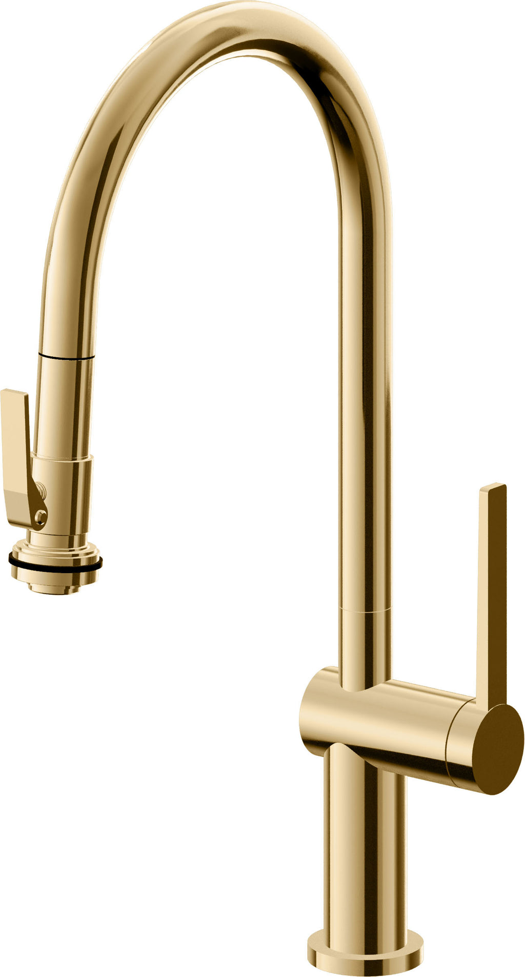 California Faucets La Spezia Llave de Cocina Extraible Contemporanea con Rociador de Apretar - Pico Alto en Arco - Oro Francés