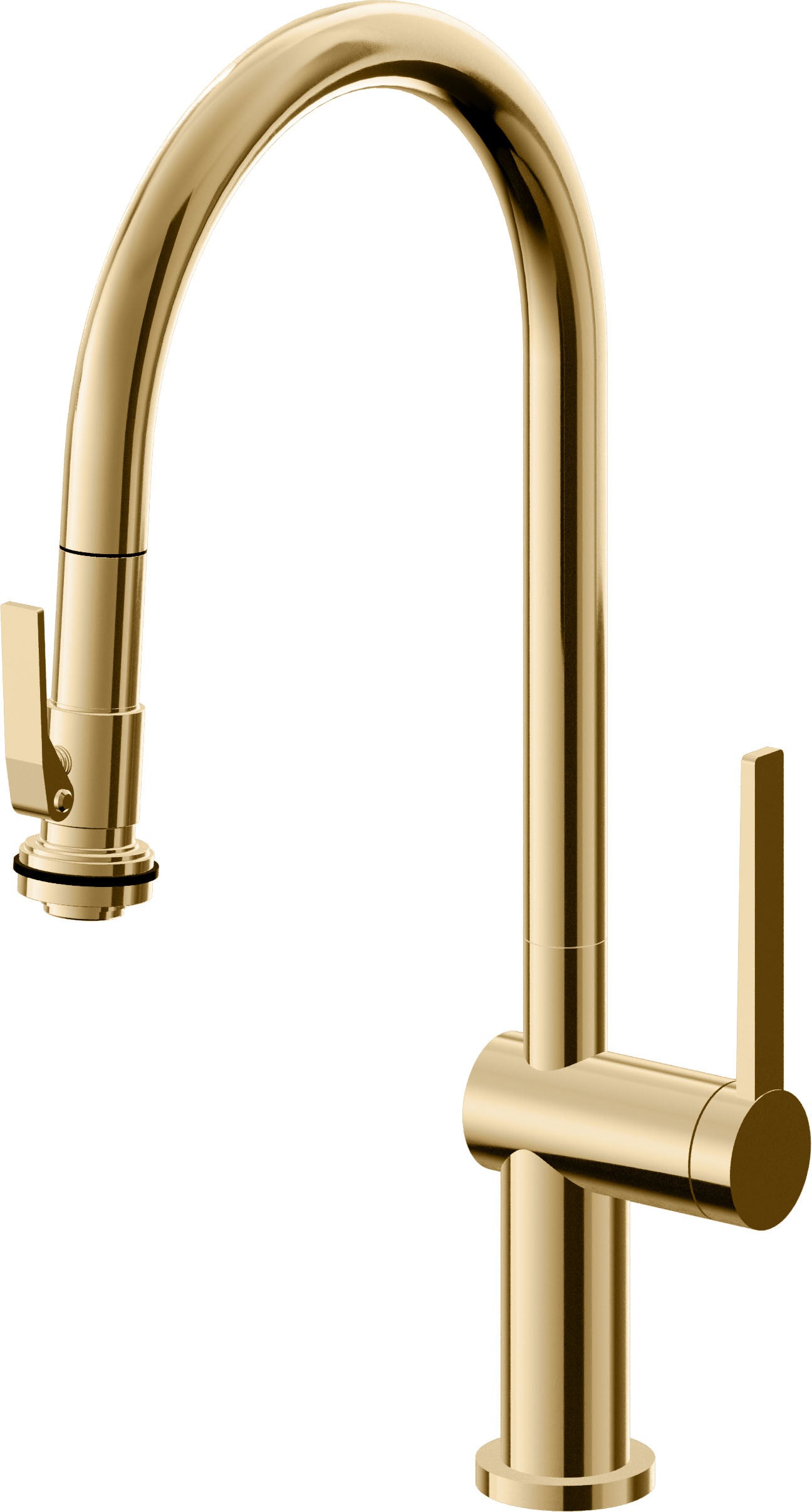 California Faucets La Spezia Llave de Cocina Extraible Contemporanea con Rociador de Apretar - Pico Alto en Arco - Oro Francés
