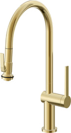 California Faucets La Spezia Llave de Cocina Extraible Contemporanea con Rociador de Apretar - Pico Alto en Arco - Oro Pulido de por Vida