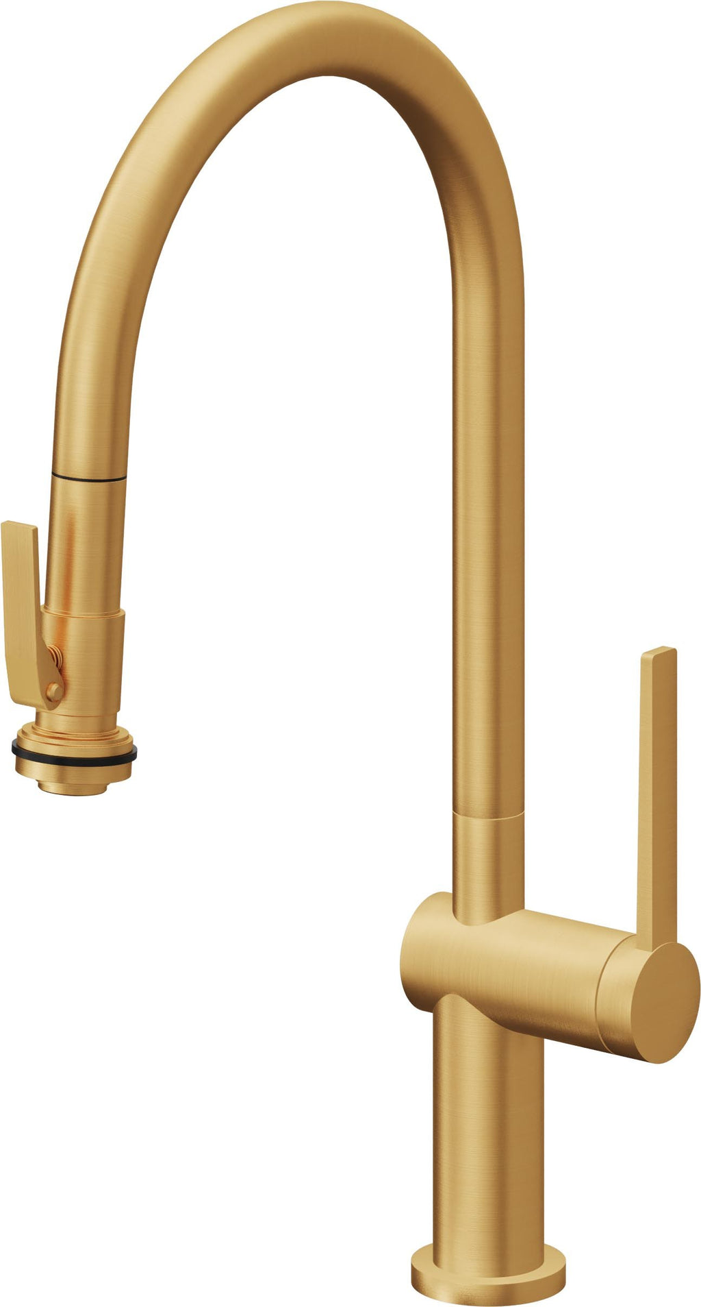 California Faucets La Spezia Llave de Cocina Extraible Contemporanea con Rociador de Apretar - Pico Alto en Arco - Oro Satinado de por Vida