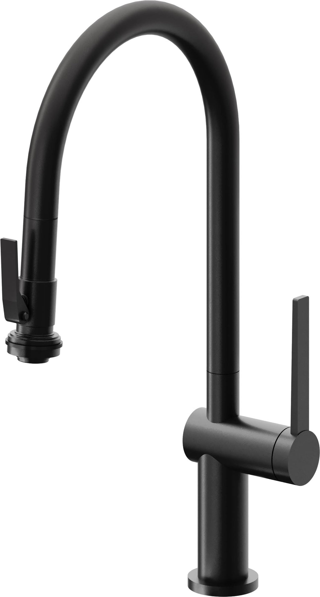 California Faucets La Spezia Llave de Cocina Extraible Contemporanea con Rociador de Apretar - Pico Alto en Arco - Negro Mate