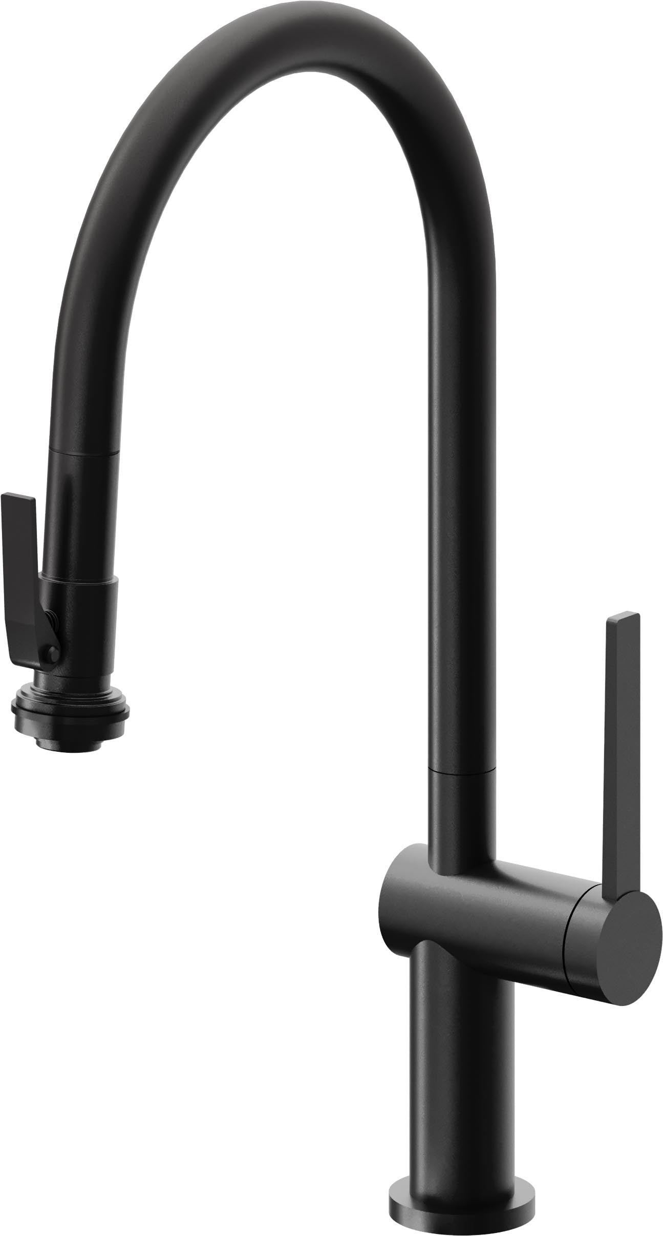 California Faucets La Spezia Llave de Cocina Extraible Contemporanea con Rociador de Apretar - Pico Alto en Arco - Negro Mate