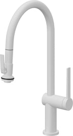 California Faucets La Spezia Llave de Cocina Extraible Contemporanea con Rociador de Apretar - Pico Alto en Arco - Blanco Mate