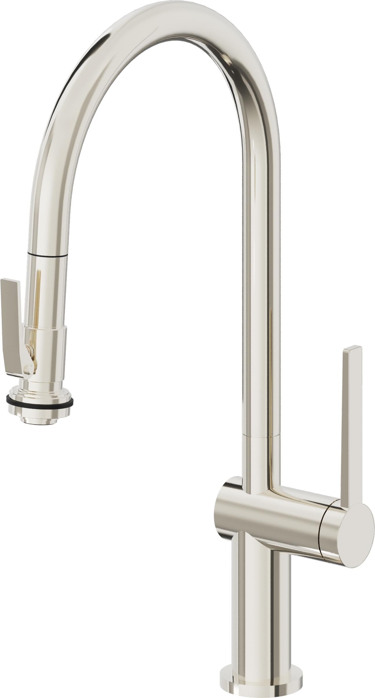 California Faucets La Spezia Llave de Cocina Extraible Contemporanea con Rociador de Apretar - Pico Alto en Arco - Níquel Pulido