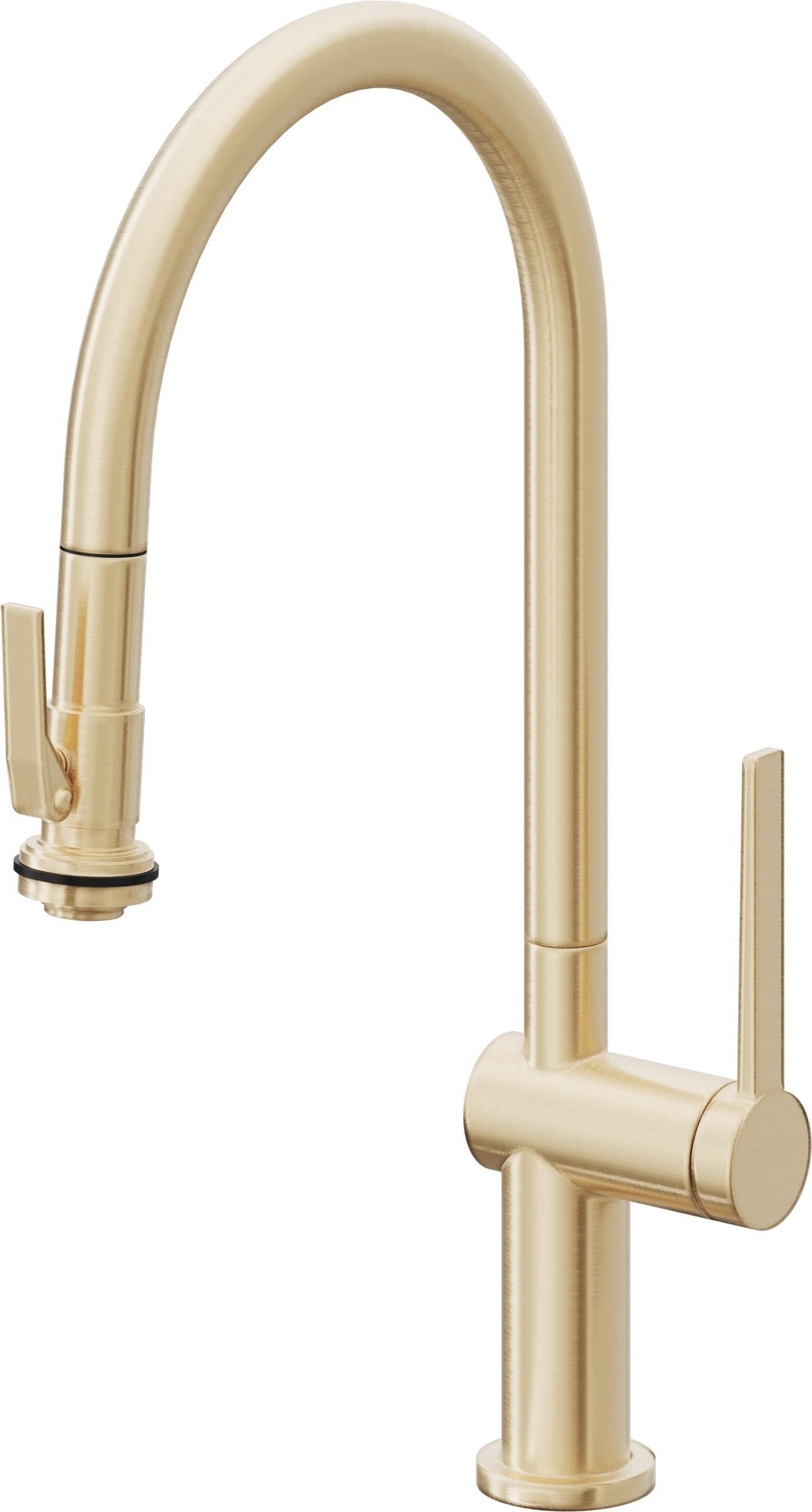 California Faucets La Spezia Llave de Cocina Extraible Contemporanea con Rociador de Apretar - Pico Alto en Arco - Latón Satinado