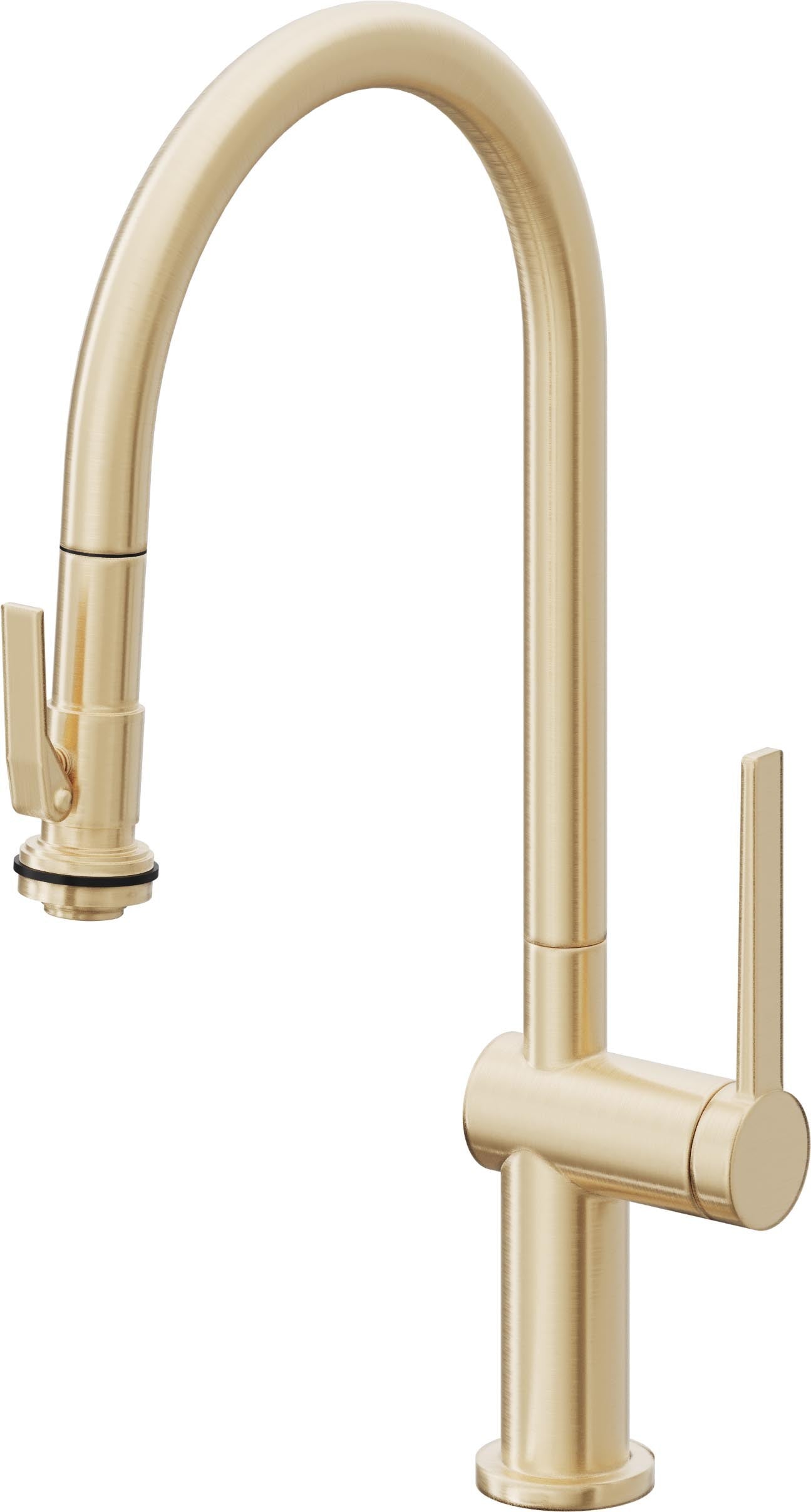 California Faucets La Spezia Llave de Cocina Extraible Contemporanea con Rociador de Apretar - Pico Alto en Arco - Latón Satinado