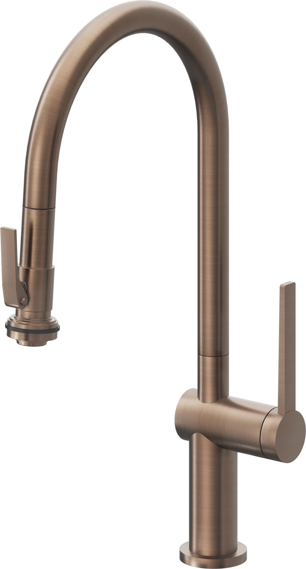 California Faucets La Spezia Llave de Cocina Extraible Contemporanea con Rociador de Apretar - Pico Alto en Arco - Bronce Satinado