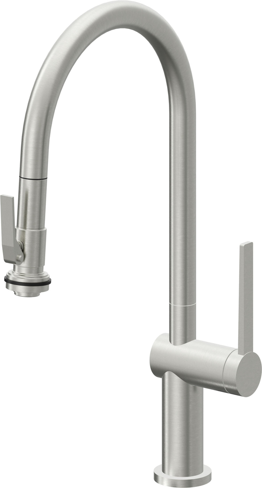 California Faucets La Spezia Llave de Cocina Extraible Contemporanea con Rociador de Apretar - Pico Alto en Arco - Cromo Satinado
