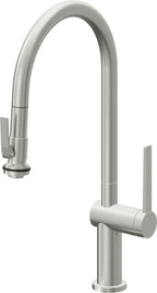 California Faucets La Spezia Llave de Cocina Extraible Contemporanea con Rociador de Apretar - Pico Alto en Arco - Cromo Satinado