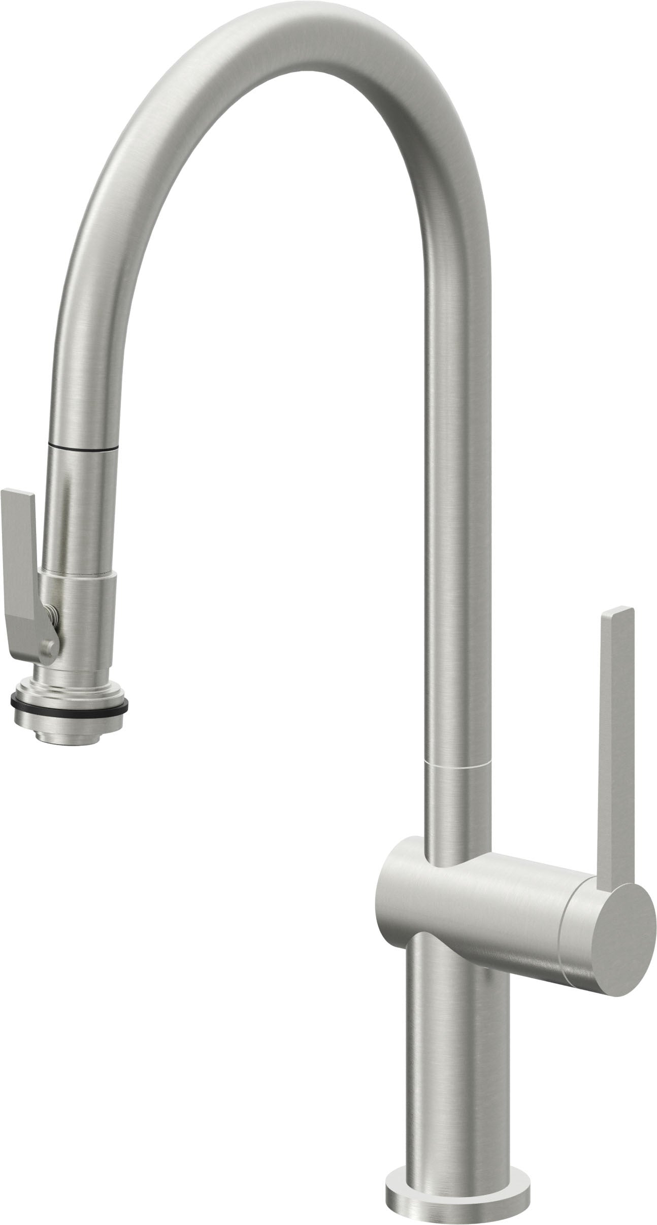 California Faucets La Spezia Llave de Cocina Extraible Contemporanea con Rociador de Apretar - Pico Alto en Arco - Cromo Satinado