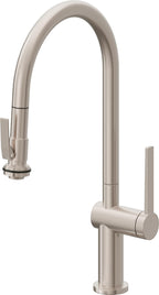 California Faucets La Spezia Llave de Cocina Extraible Contemporanea con Rociador de Apretar - Pico Alto en Arco - Níquel Satinado