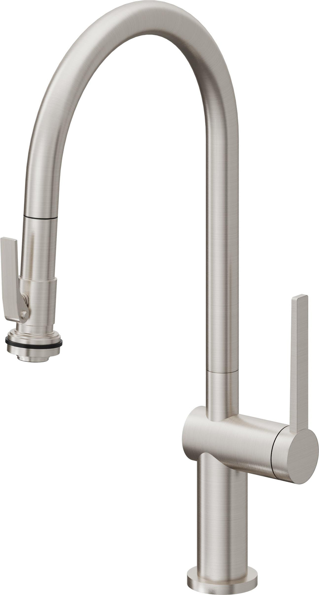 California Faucets La Spezia Llave de Cocina Extraible Contemporanea con Rociador de Apretar - Pico Alto en Arco - Acero Inoxidable Ultra