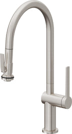 California Faucets La Spezia Llave de Cocina Extraible Contemporanea con Rociador de Apretar - Pico Alto en Arco - Acero Inoxidable Ultra