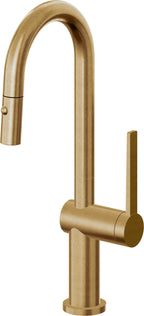 California Faucets La Spezia Llave de Bar/Preparacion Extraible Contemporanea con Rociador de Boton - Latón Bruñido