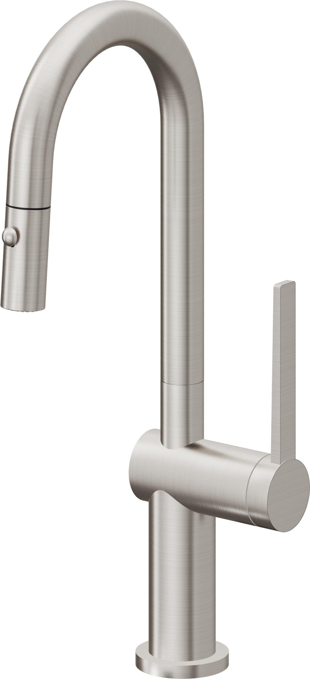 California Faucets La Spezia Llave de Bar/Preparacion Extraible Contemporanea con Rociador de Boton - Acero Inoxidable Ultra
