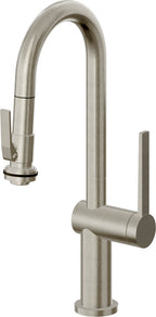 California Faucets La Spezia Llave de Bar/Preparacion Extraible Contemporanea con Rociador de Apretar - Níquel Bruñido